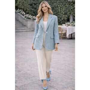 Lafayette 148 New York Single-Breasted Cotton-Linen Blend Herringbone Blazer 16W